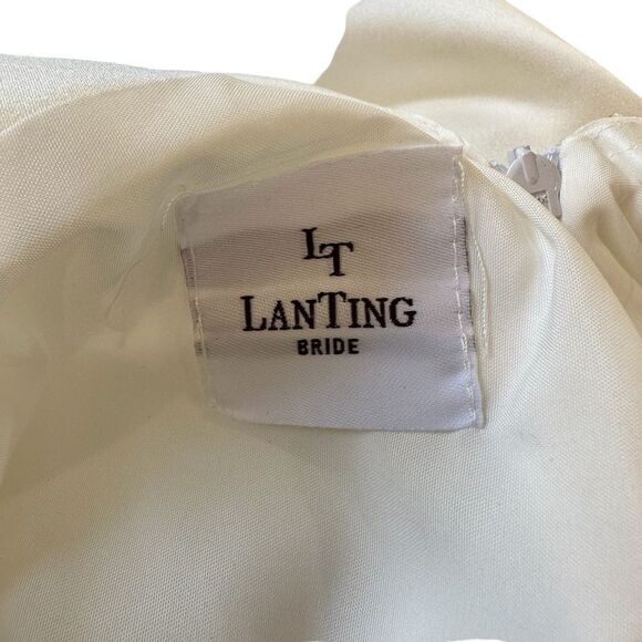 NEW Lan Ting Ivory Bridal Embellished Deep V Satin Wide Leg Jumpsuit, Small - Picture 9 of 15